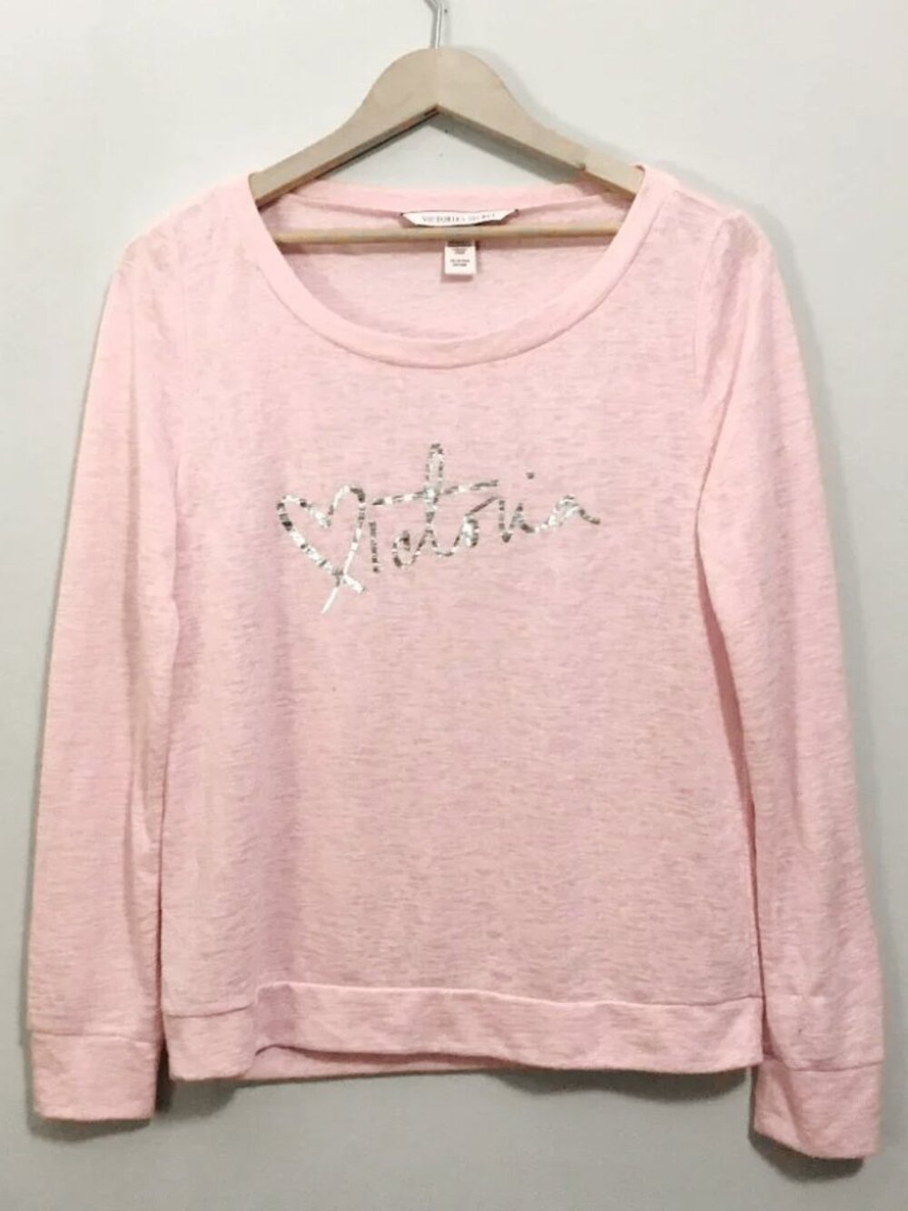 Victoria's Secret Babydoll Pink Word Art Long Sleeve Viscose Top XS